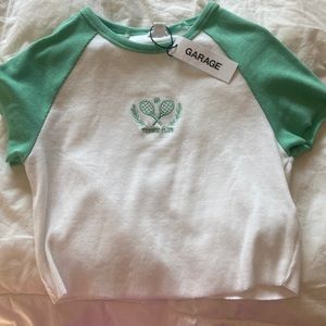 green & white crop top